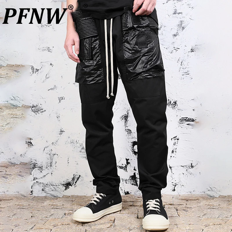 

PFNW Spring Summer Men's Darkwear Cargo Pants Niche Design Contrast Stitching Overalls Casual Loose Straight Trousers 12A4854