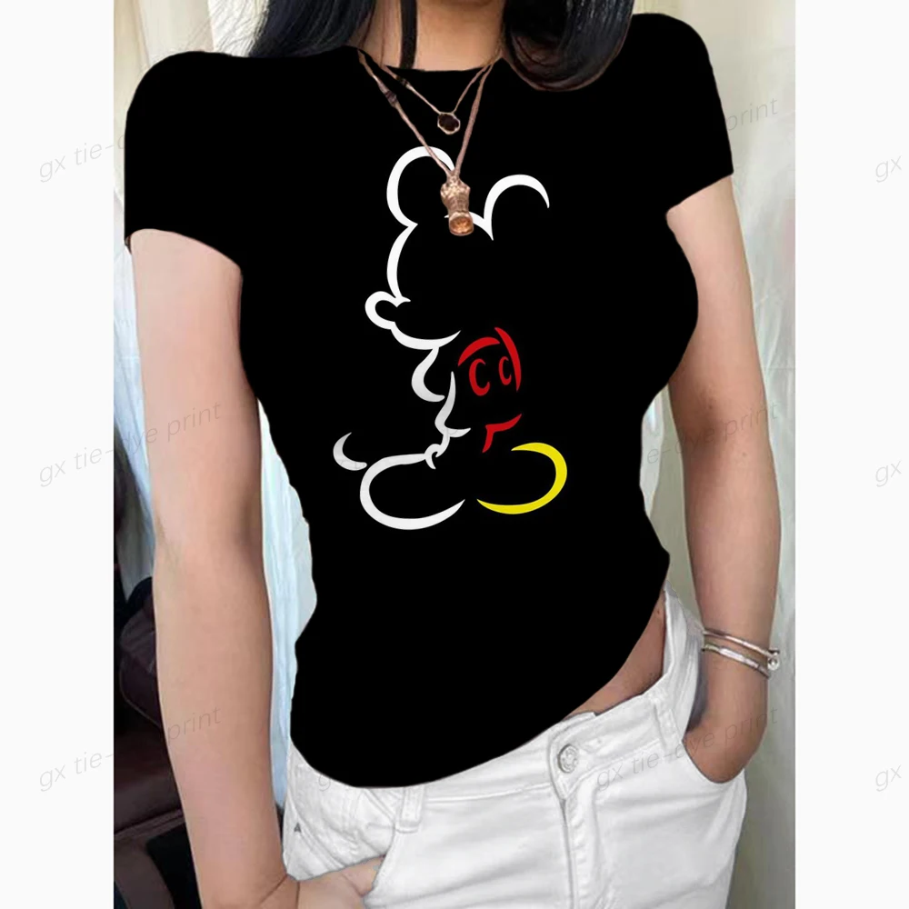 

Women T Shirts Street Fashion Slim Summer T Shirt Women New Disney Mickey Mouse Print Casual Slim Women Tops T-Shirts Plus Size