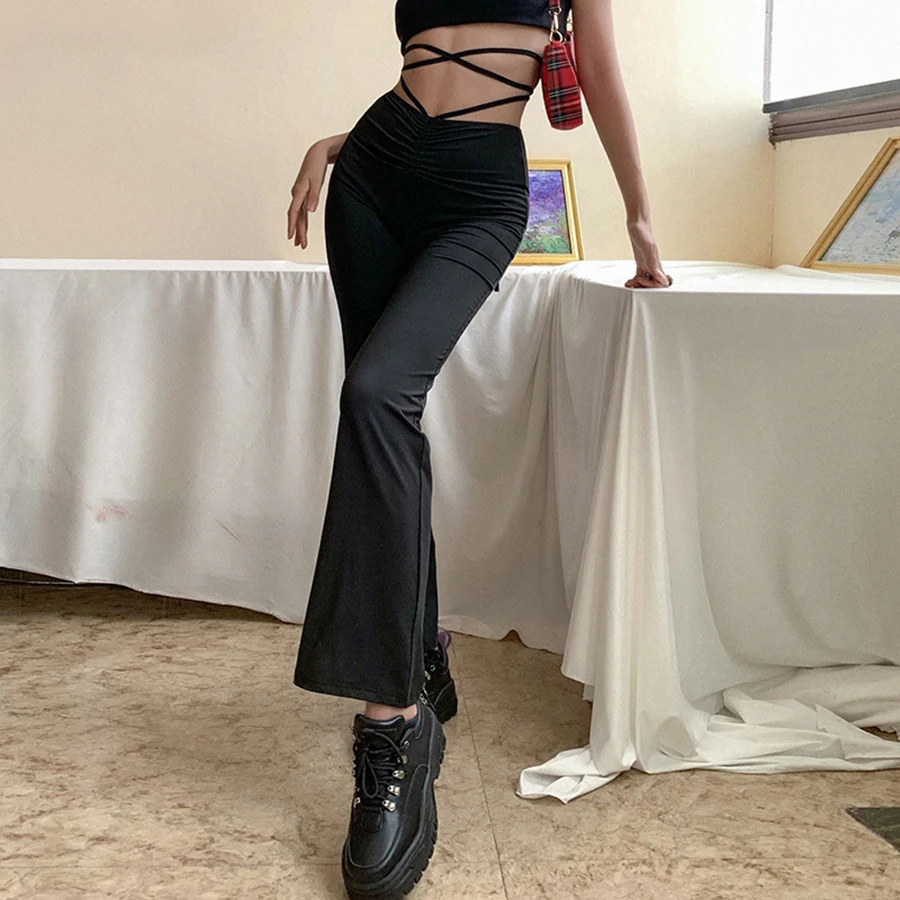 

Черные эластичные модные облегающие брюки Y2k, женские летние облегающие длинные брюки, простые повседневные уличные брюки с высокой талией,...