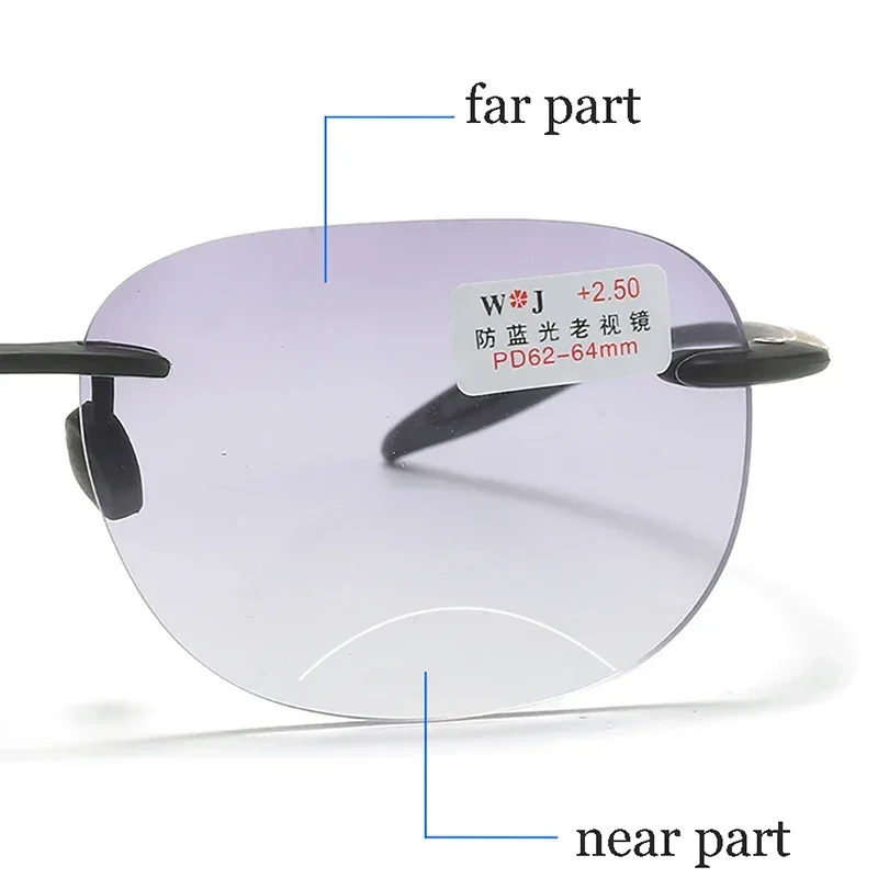 Очки для дальнозоркости без оправы прогрессивные бифокальные Солнцезащитные