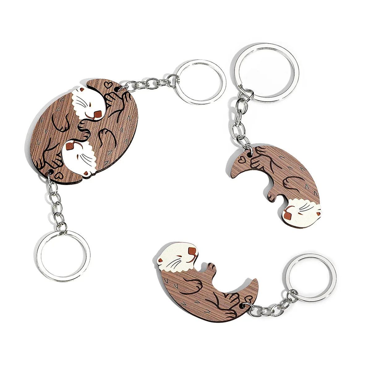 

2Pcs Set Cute Wooden Keychain Otters Shape Couple Pendant Keyring Creativity Animal Matching Puzzles Keychain for Backpack Gift