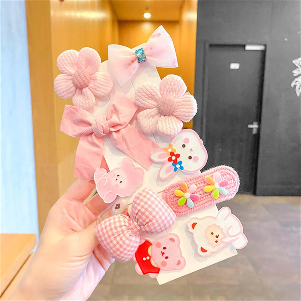 

10PCS/Set New Girls Cute Cartoon Rabbit Flowers Hair Clips Kids Lovely Bow Hairpins Headband Barrettes Fashion Hair Accessories