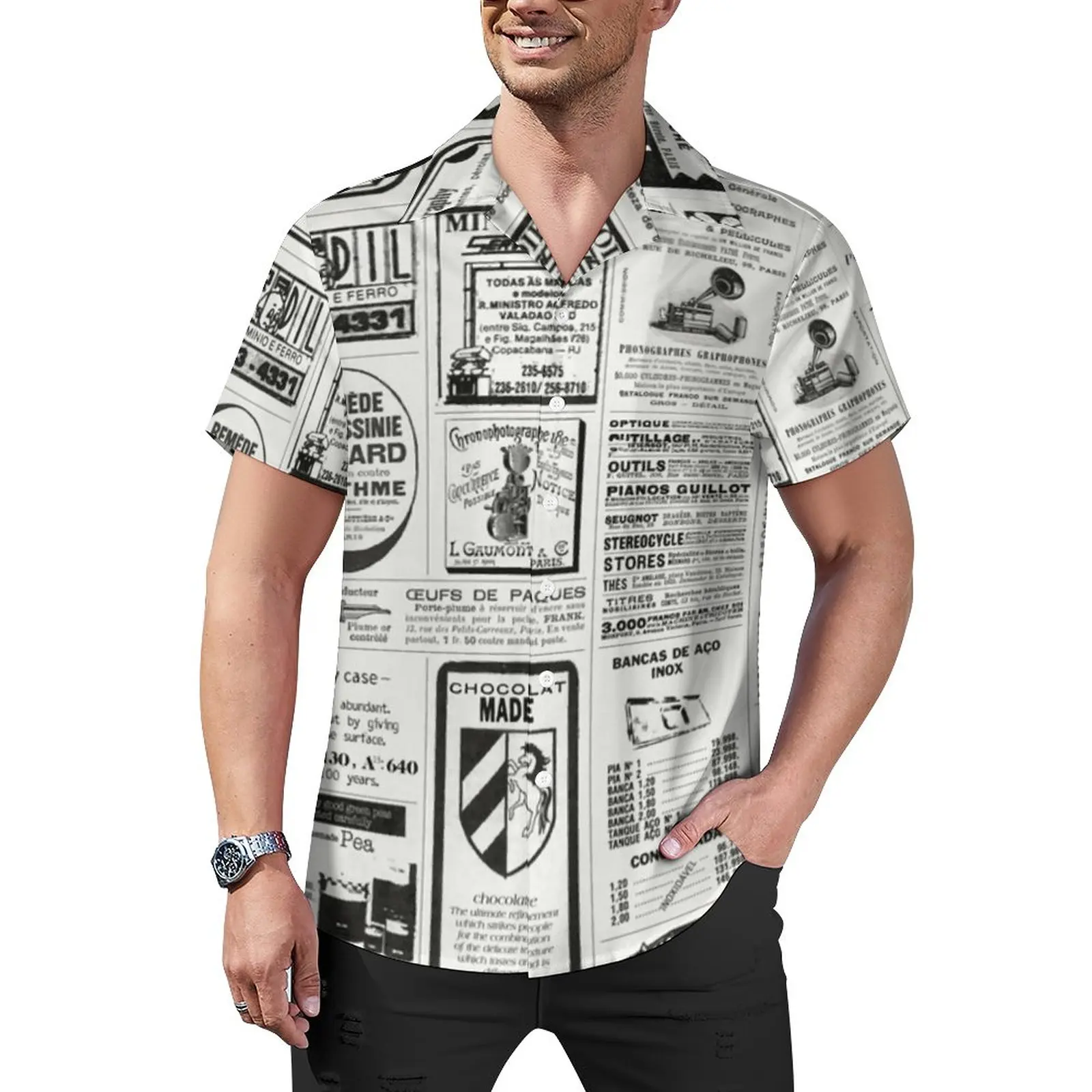 

Рубашка для отпуска с принтом старой газеты, Гавайские повседневные рубашки с буквами в стиле ретро, мужские модные блузки, дизайнерский топ с короткими рукавами