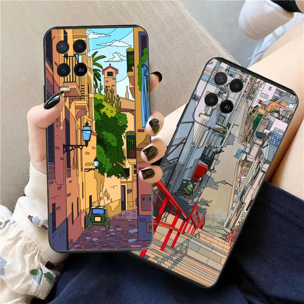 

Funda Case For OPPO A94 A93 A83 A79 A78 A76 A74 A73 A71 A59 A57 A55 4G A53 5G A33 A17 A16 A15 Case Japanese Style House Street