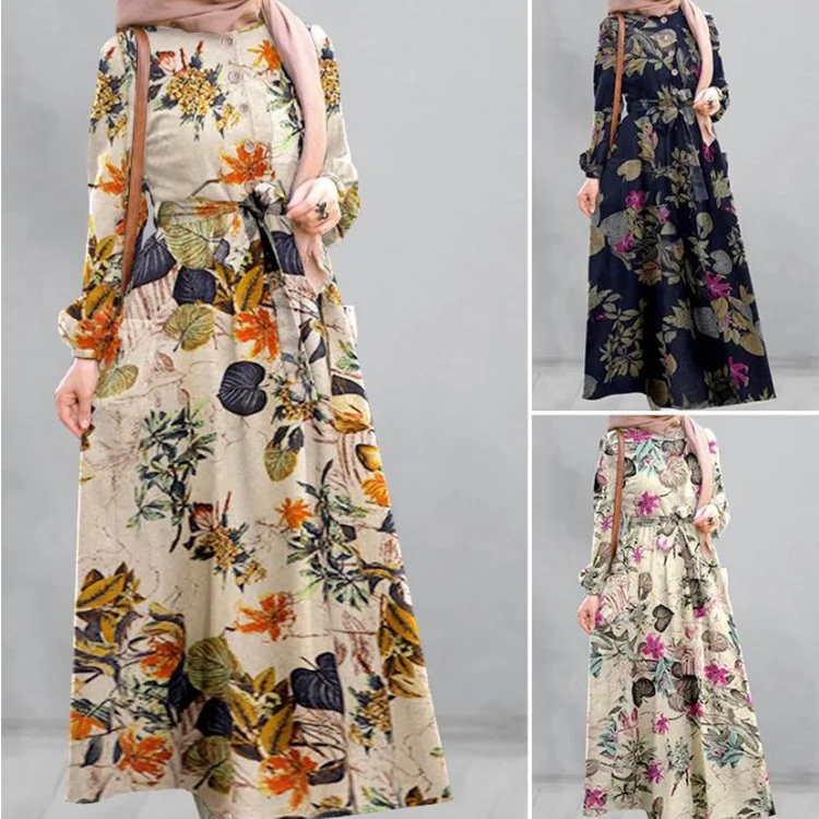 

Chinese Style Retro Women's Clothing Summer Women Dresses Elegant Floral Dresses Office Lady High Waist Long Dress Women's Loose
