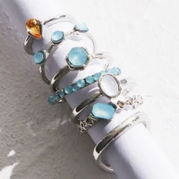 8pcsset rhinestones gemstone ring set vintage colorful alloy fashion finger rings charm handmade bohemian for women party