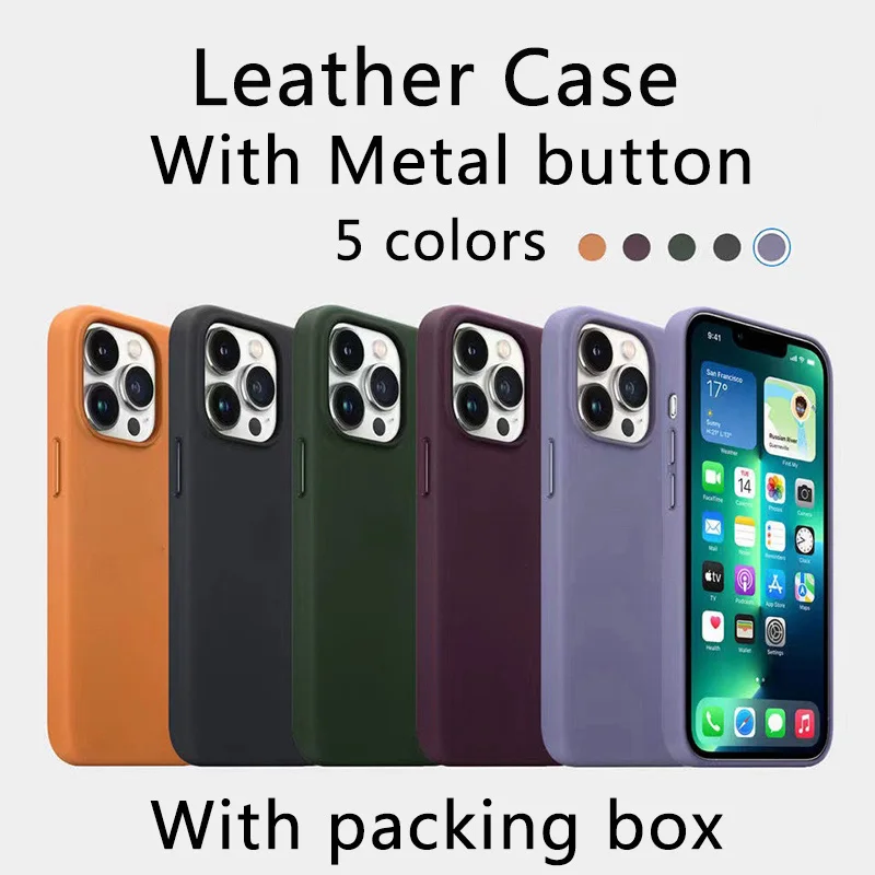 

Официальный Оригинальный кожаный чехол для телефона с металлической кнопкой для Apple iphone 12 13 Pro Max Mini 12Pro 13Pro, чехол с упаковочной коробкой