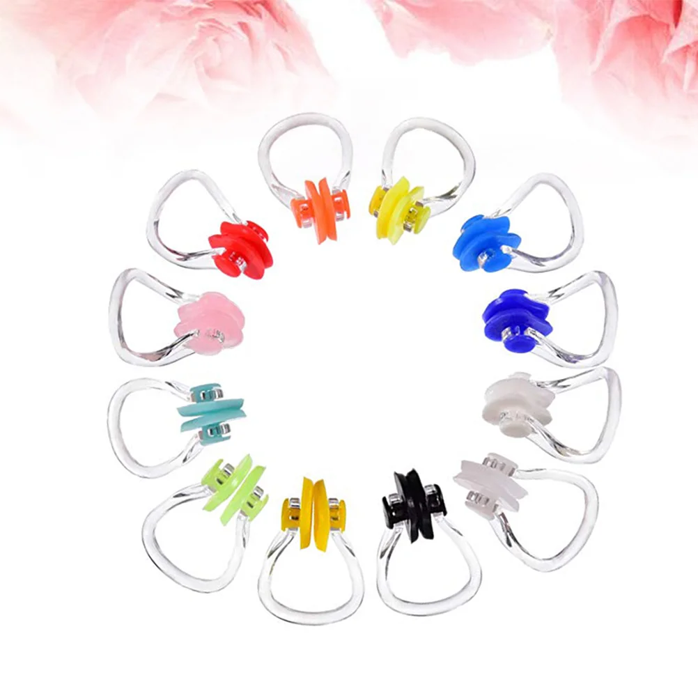 

12pcs Reusable Silicone Swimming Nose Clip Comfortable Diving Surfing Swim Nose Clips for Adults Children(Color Randomization)