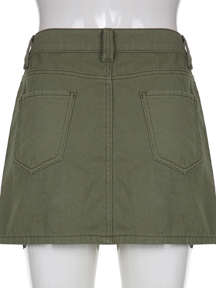 Джинсовая юбка-карго IAMHOTTY в стиле ретро с карманами и пряжкой зеленые джинсовые