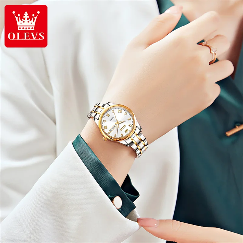 OLEVS Luxury Top Brand Watches Women Waterproof Full Steel Ladies Luminous Date Wristwatch Quartz Woman Feminino Relogio Reloj