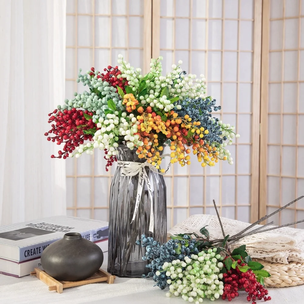 

INS Wind Artificial Flower Decoration Five-head Berry String Simulated Flower Green Plant MW74412