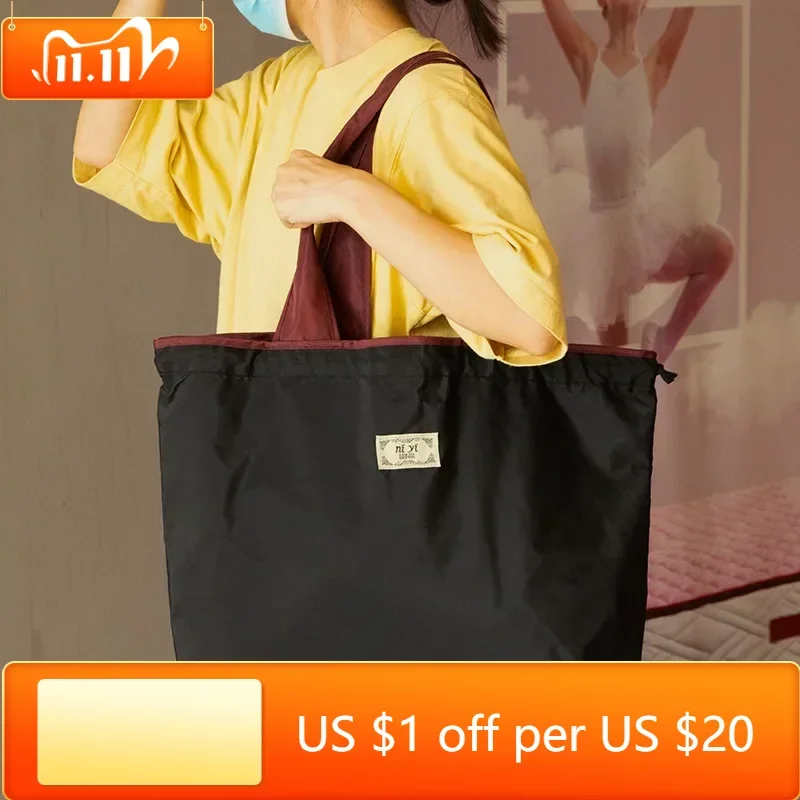 

Large Capacity Reusable Drawstring Bag Nylon Foldable Grocery Bag Collapsible Shopping Bag Eco Large Polyester Beach Bag Totes