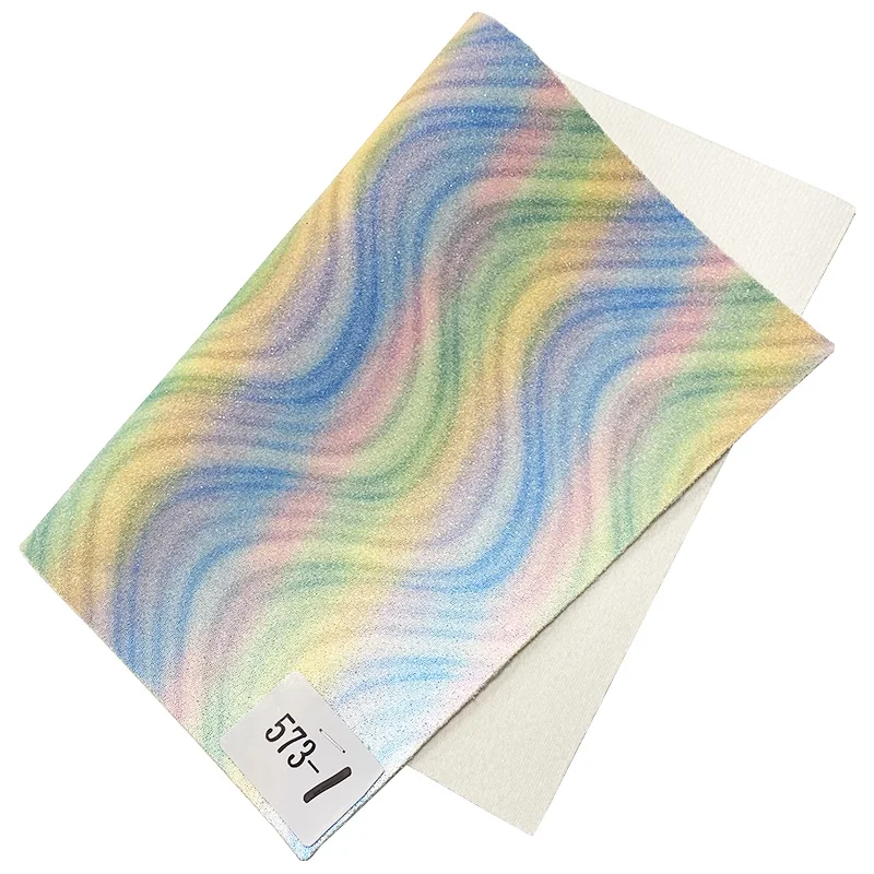 

XHT Pastel Rainbow Colorful Beads Glitter Faux Leather Fabric Sheets Velvet Backing for Making Shoe/Bag/Decoration/Craft
