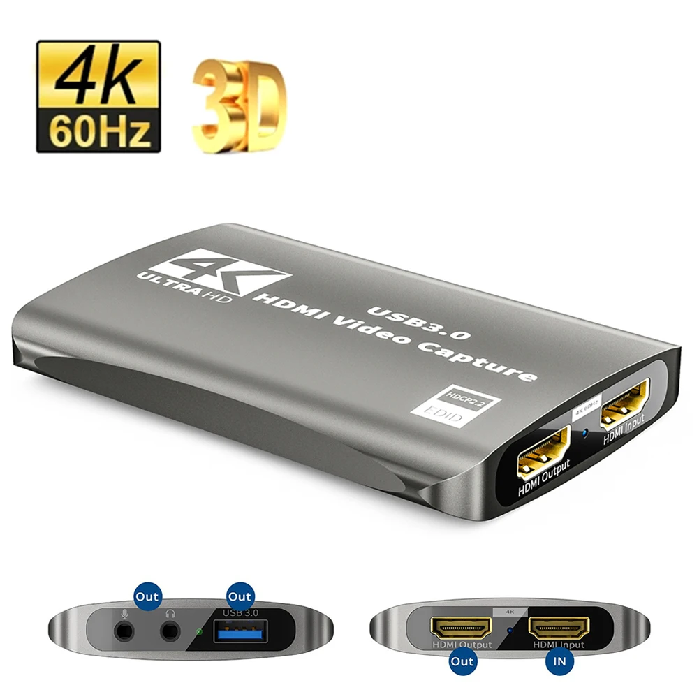 Карта видеозахвата HD 4K 60fps USB 3 0 с выходом HDMI-совместима потоковой передачей аудио