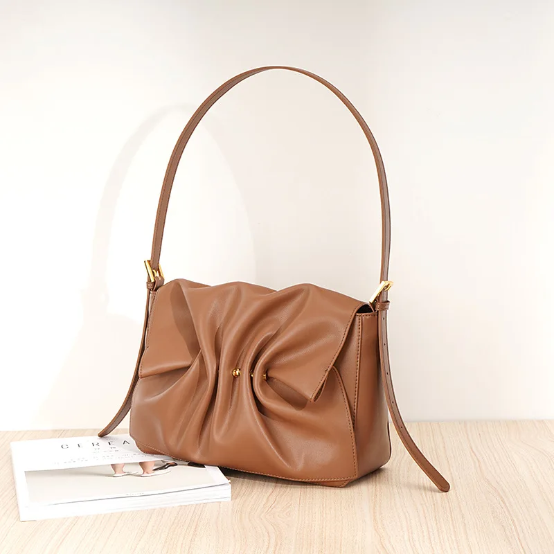 New Dimensional Butterfly Pleated Cloud Underarm Bag Versatile Fashion Soft Cow Leather Shoulder Bag Large Capacity Bag