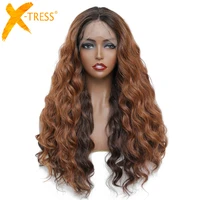 loose wavy ombre brown synthetic lace front wig for black women middle part hair wigs x tress long natural hairstyle daily use