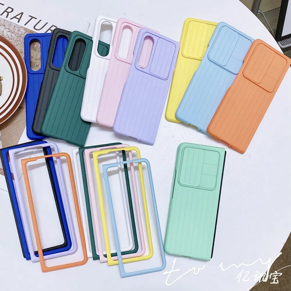 

Slide Full Cover Camera Protection Phone Case For Samsung Galaxy Z Fold 4 3 Fashion 3D Stripes Skin Hard 3 in 1 Hybrid Shell