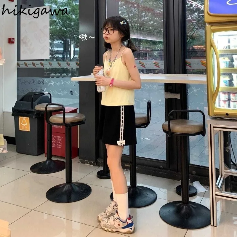 Кружевные милые шорты с бантом для женщин новинка 2024 японские черные модные