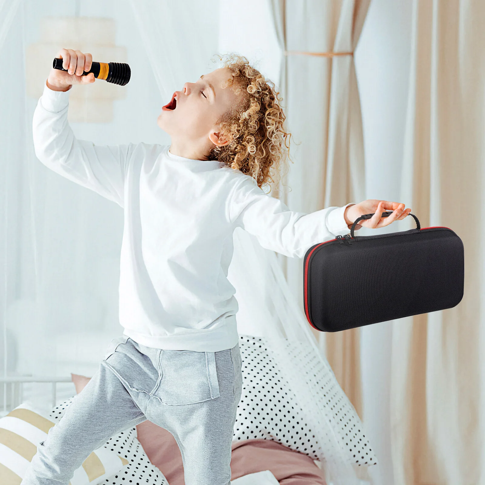 

Upholstered Storage Organizer Mic Case Anti-shock Anti-fall Sponge Microphone Zipper Carrying