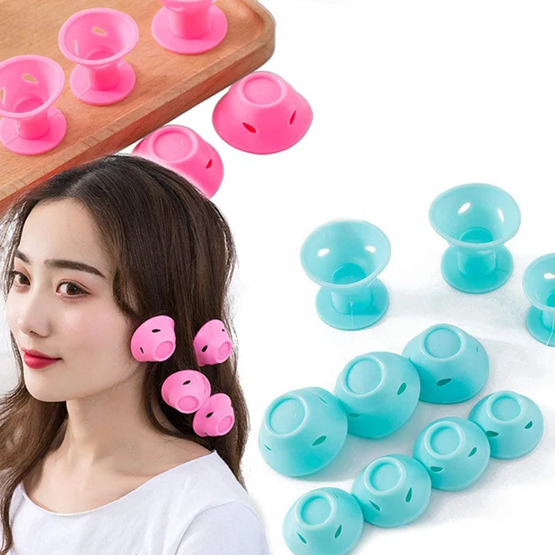 10pcs/bag Magic Hair Curler Heatless Lazy Hair Rollers Curlers Silicone Wave Formers DIY Hair Curling Rod Styling Tool Pink Blue