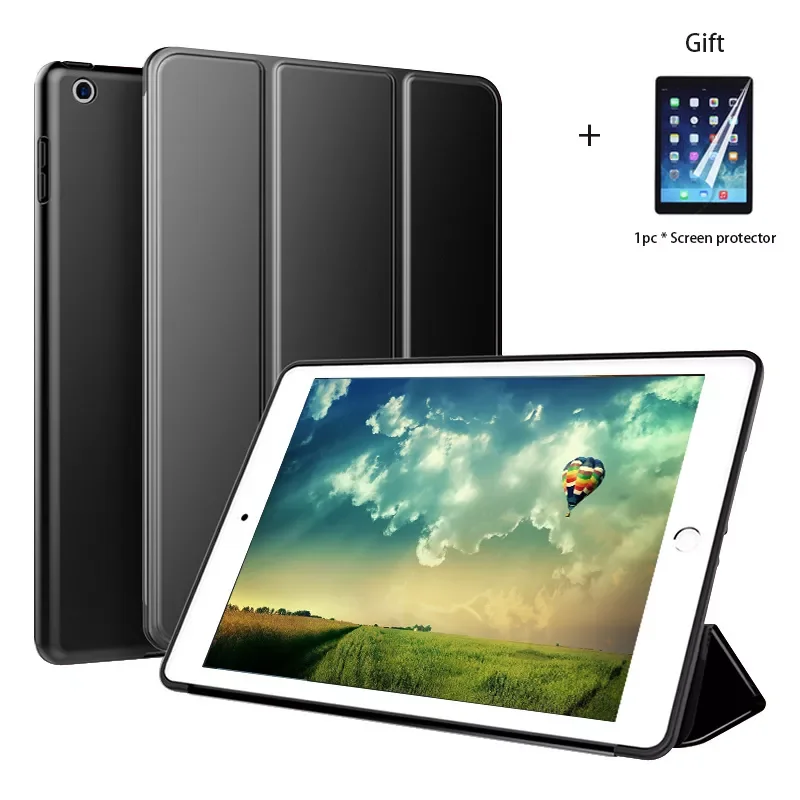 

case For iPad mini5 Silicone Soft Back Slim Pu Smart Cover Sleep wake for iPad Mini 5 A2133 A2124 + 1 Screen protector