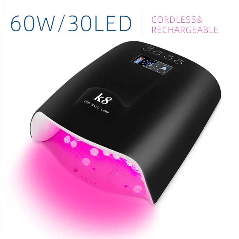 

30 LEDs 60W UV LED Nail Lamp Rechargeable Nails Dryer for All Gels Polish Sun Light Infrared Sensing LCD Timer Smart Manicure