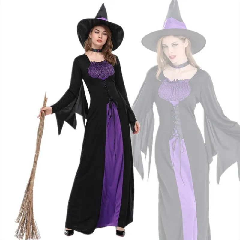 

Halloween Witch Vampire clothing with Hat Costumes for Women Adult Scary Carnival Party dress up Performance Drama Masquerade