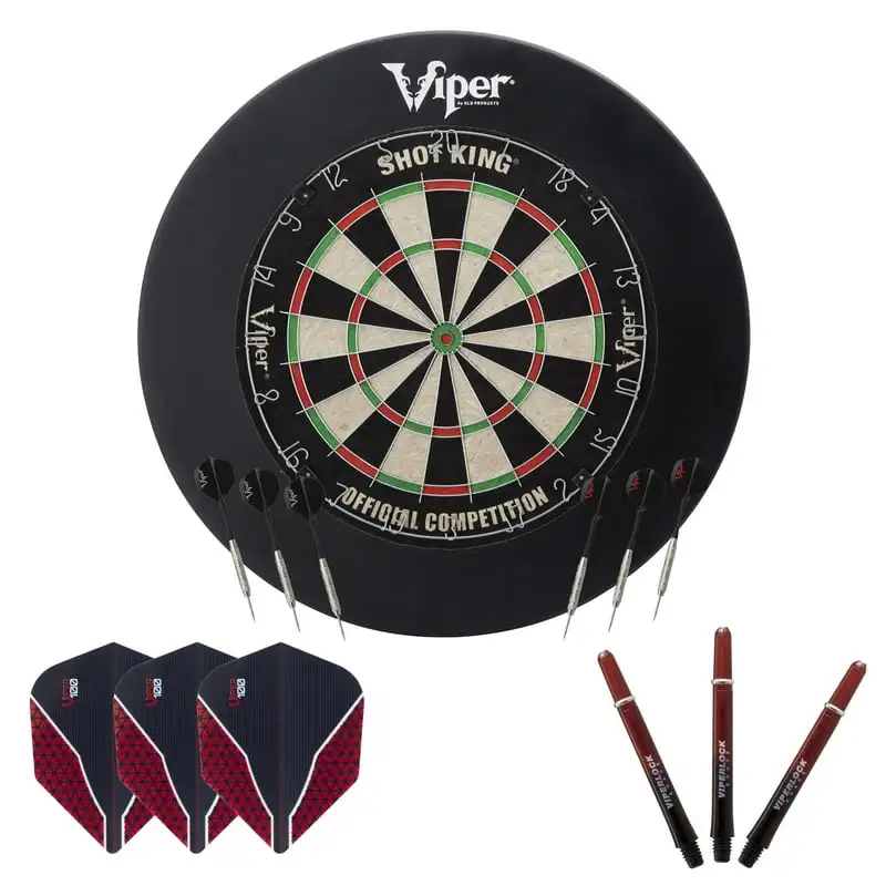 

Surround Black, Shot King Sisal Dartboard, Shadow Buster Dartboard Lights, Viperlock Shade Shaft Medium Arrows for archery Bow