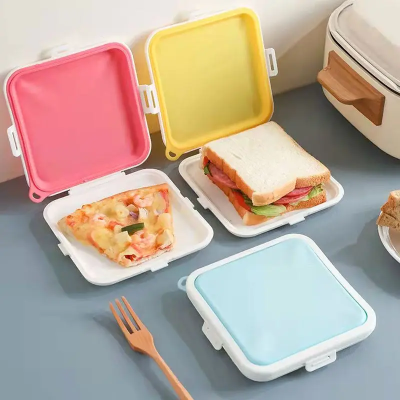 

Portable Silicone Microwave Sandwich Storage Box Tuppers Food Bento School Breakfast Lunch Boxes Reusable Toast Container Case