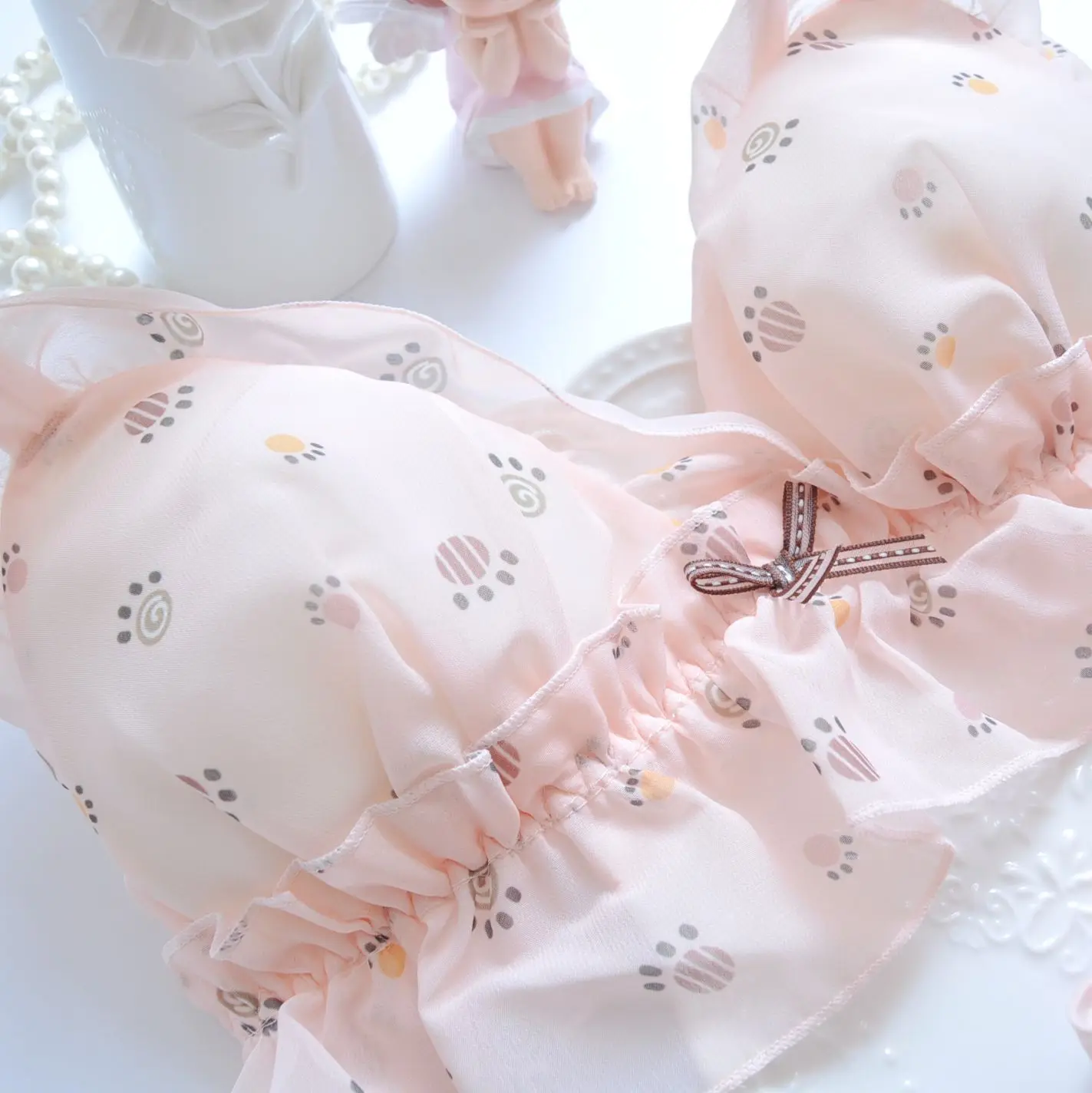 Летнее Сексуальное Милое шифоновое нижнее белье для девушек с тонкой чашкой без