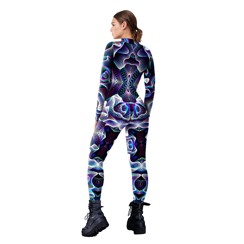 FCCEXIO Women Cosplay Fancy Sexy Jumpsuit Abstract Geometry Print Festivals Party Long Sleeve Bodysuit Jumpsuits monos mujer images - 6