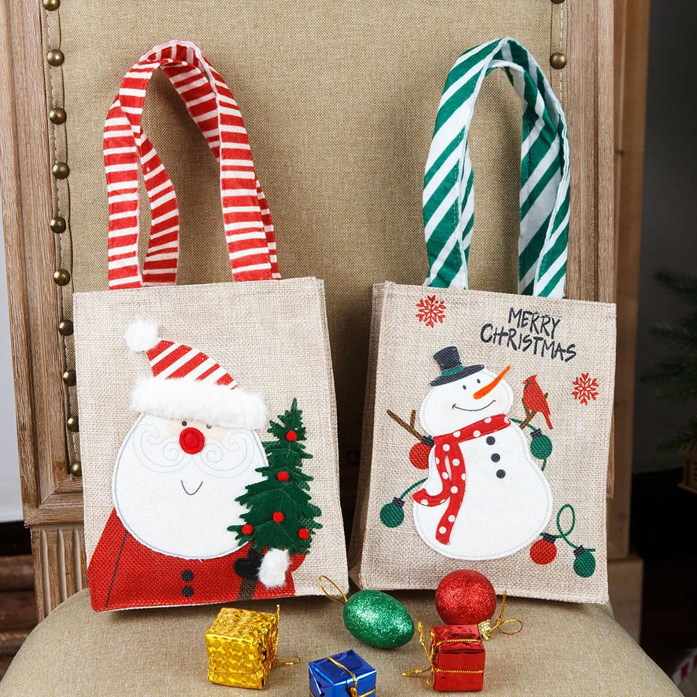 

Christmas Gift Bags Sackcloth Cartoon Cute Santa Snowman Hand Gift Bag Christmas Candy Bag New Year Reusable Kids Favors Bag