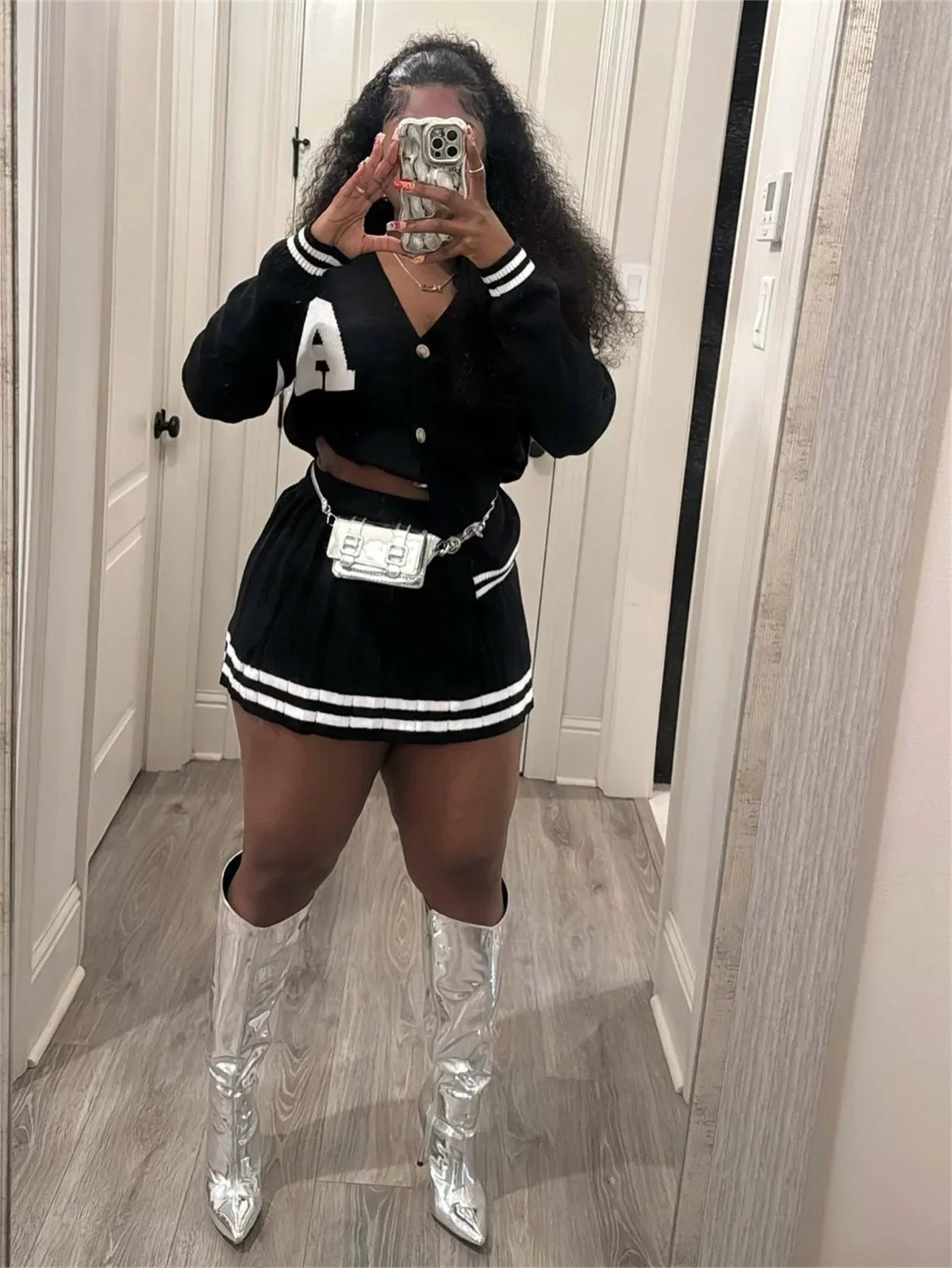 Fashion Women's Set Long Sleeve Knitted Letter Sweater and Pleated Skirts Autumn Winter Street Two 2 Piece Outfits