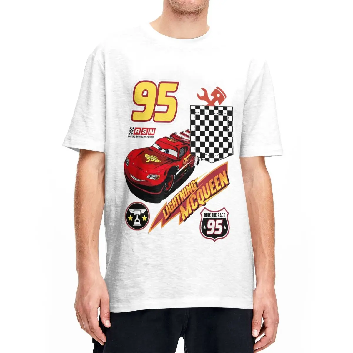 Футболка мужская с принтом Тачки Молнии Маккуин хлопковая тенниска гоночного