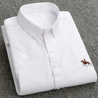 100 cotton no pocket horse embroidery 6xl shirt for mens shirts short sleeve oxford button up shirt mens shirts short sleeve