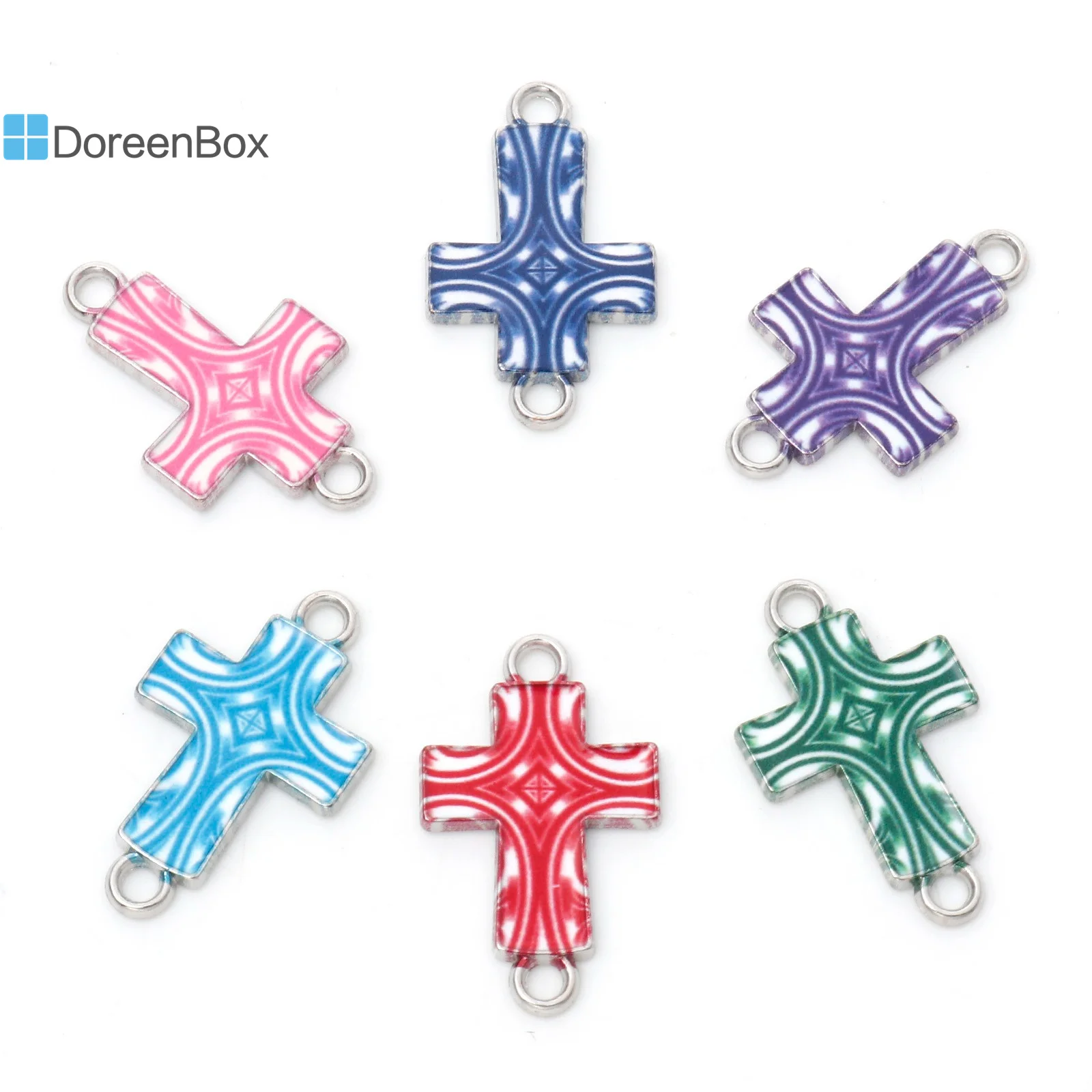 

20pcs Enamel Connectors Zinc Alloy Religious Connectors Cross Silver Color Multicolor Charms Findings for DIY Jewelry 24x15mm