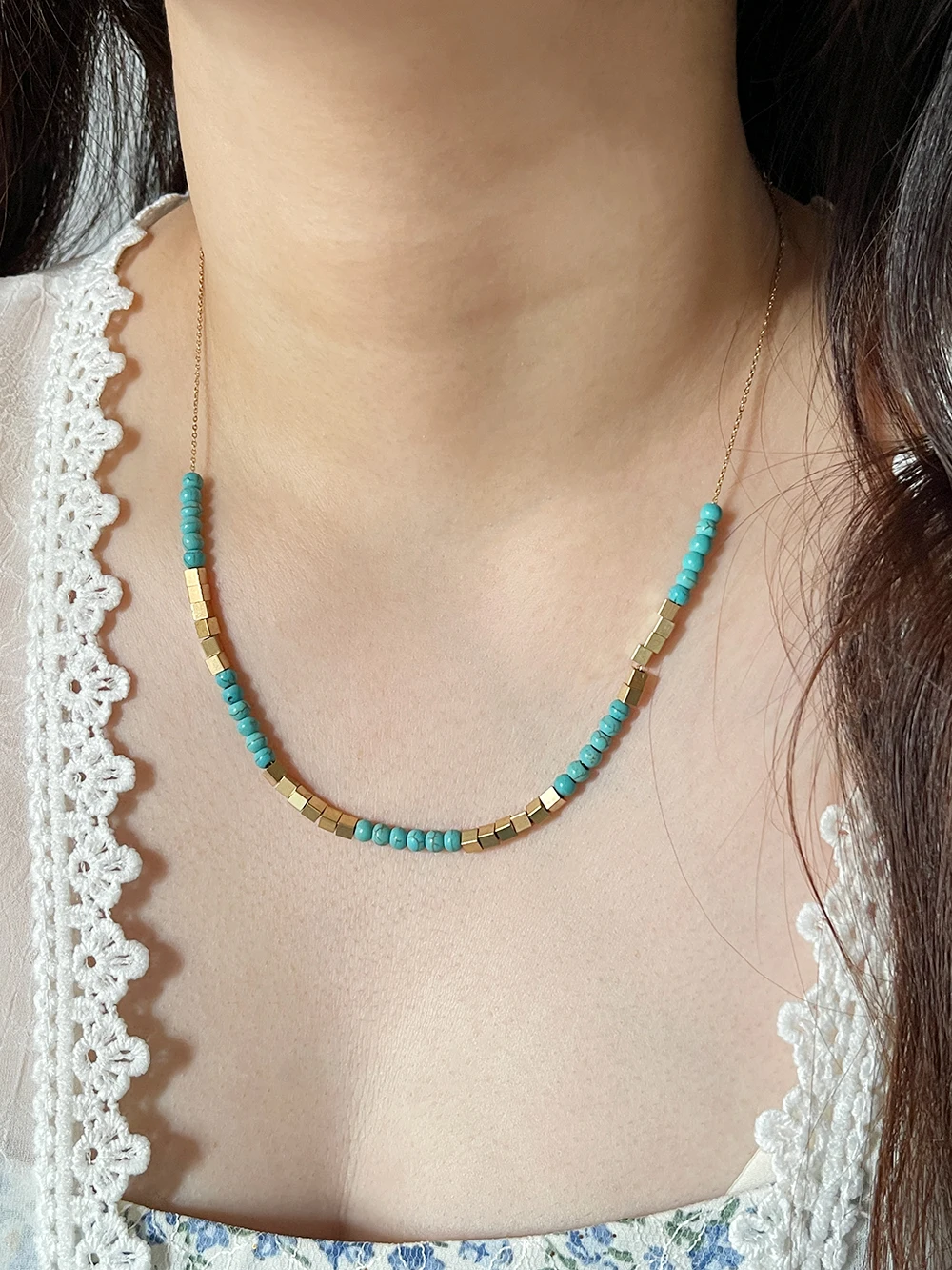 Peri'sBox микс нержавеющая сталь Золотая квадратная трубка Женская бирюза Колье