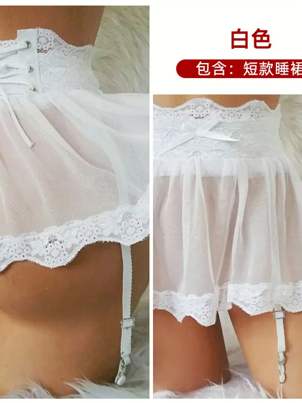 2024 Новая сексуальная кружевная короткая юбка с ремешком на талии подвесная Mehs Alce