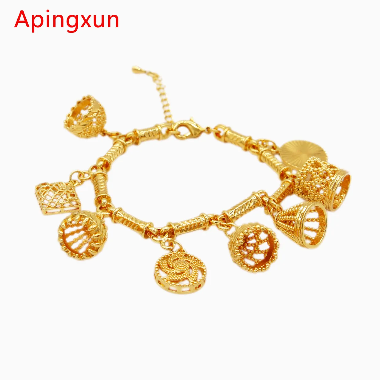 

Apingxun New Arrival Gold Color/Copper Chain Bracelet Ethiopian African Multiple Kinds Pendant Bracelet Women Girl Party Jewelry