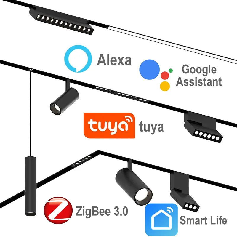 Умный приглушаемый Магнитный Трековый светильник Zigbee Tuya Zigbee2mqtt, 48 В, голосовой ассистент Alexa, линейный светильник с дистанционным управлением, точечный светодиодный рельс