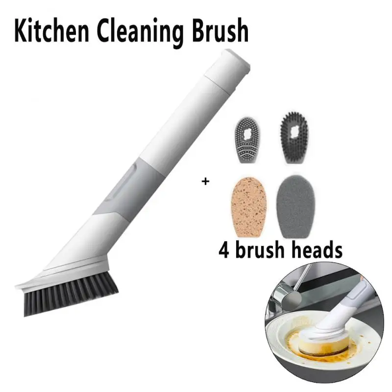 

Чистящая Щетка для дома 4 в 1, щетка для чистки с длинной ручкой и съемным диспенсером губки, Набор щеток для мытья посуды, кухонные принадлеж...