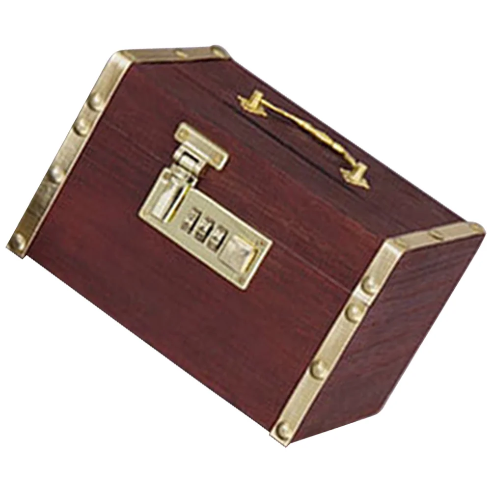 

Money Bank Vintage Trinket Case Pirate Treasure Wooden Saving Jar Desktop Ornament