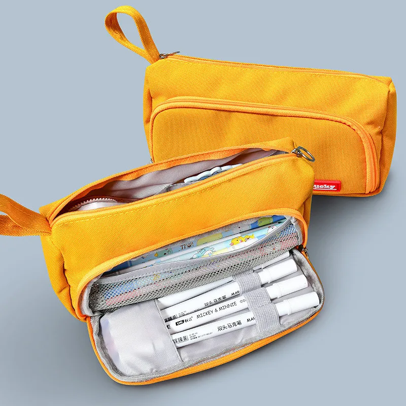 

Portable canvas pencil case student pencil bag solid color school supplies storage bag large capacity pencil cases cute pen case