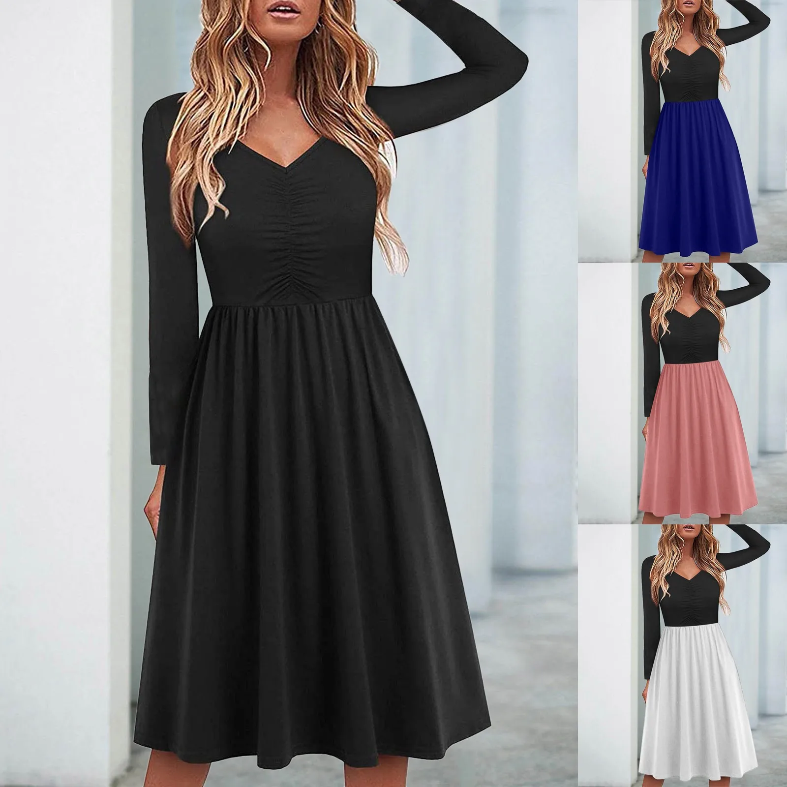 

Женское платье-футляр до колена, с длинным рукавом и V-образным вырезом