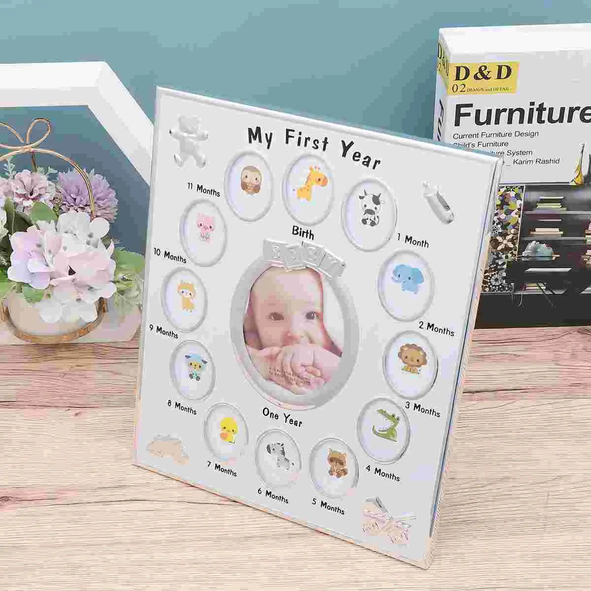 

First Year Picture Frame 12 Months Photo Frame Growth Record Photo Frame Keepsake for Newborn Infant
