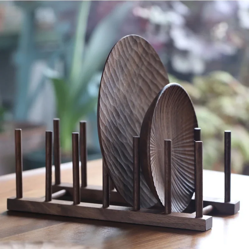 Полка для тарелок из цельного дерева без перфорации черный орех кухонные