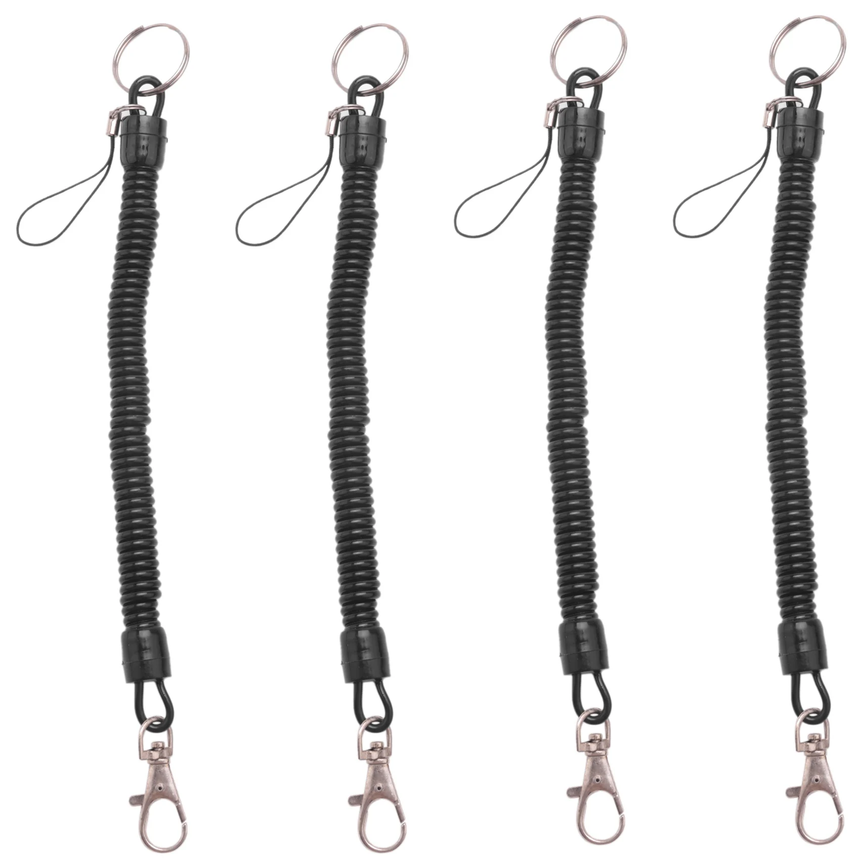 

4X Lobster Clasp Black Spring Stretchy Coil Cord Strap Keychain Key Chain Rope