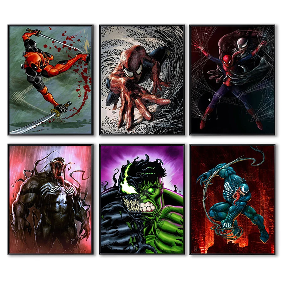 

Disney Marvel Superhero Spiderman Hulk Comic Posters and Prints Canvas Painting for Kids Bedroom Decor Wall Art Pictures