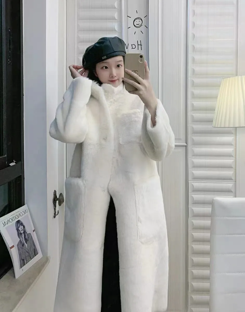 Fur Coat Women's Winter Fashion Imitation Mink Fur Coat Medium Long Thickened Warm Fur Integrated Mink Coat manteau femme hiver