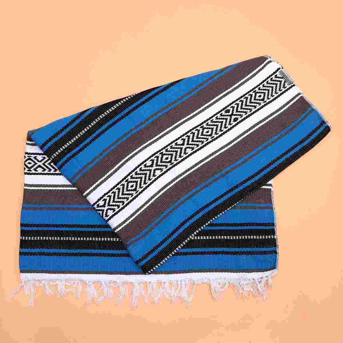 

Mexican Yoga Blanket Hand Woven Yoga Mat Beach Blanket for Bedroom Sofa Car Camping Picnic 130x180cm Blue